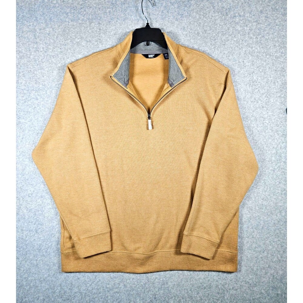 Lands' End Bedford Rib Men's Tan 1/4 Zip Mock Neck Pullover Sweatshirt Size 2XL